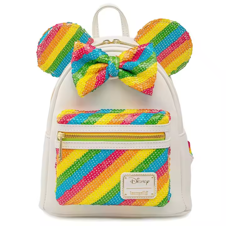 Mochila Rainbow Minnie Disney Loungefly 26cm. Mochila ergonómica con amplio espacio. Diseño resistente y versátil para llevar tus pertenencias con estilo. - 1