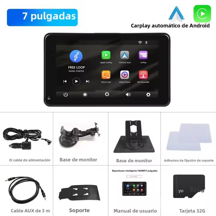 Podofo Radio De Coche 7 Pulgadas Con Carplay Multimedia Video Reproductor Navegación Stereo Bluetooth Control De Voz Android Auto MP5 - 1