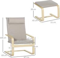 Sillón de Salón con Otomana Tapizado en Tela Butaca Moderna con Respaldo Alto Reposabrazos Almohada Extraíble para Dormitorio 67x69x100 cm Gris - details 2
