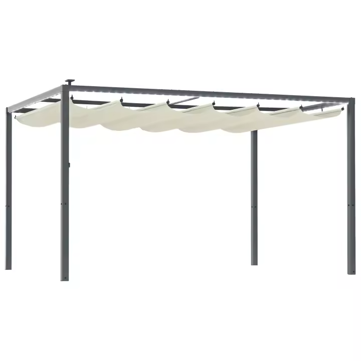 Outsunny Pérgola de Aluminio con Luces LED 4x3 m Cenador de Jardín Gazebo con Solares Techo Retráctil Impermeable Anti-UV Pabellón para Patio Terraza Crema y Gris - 1