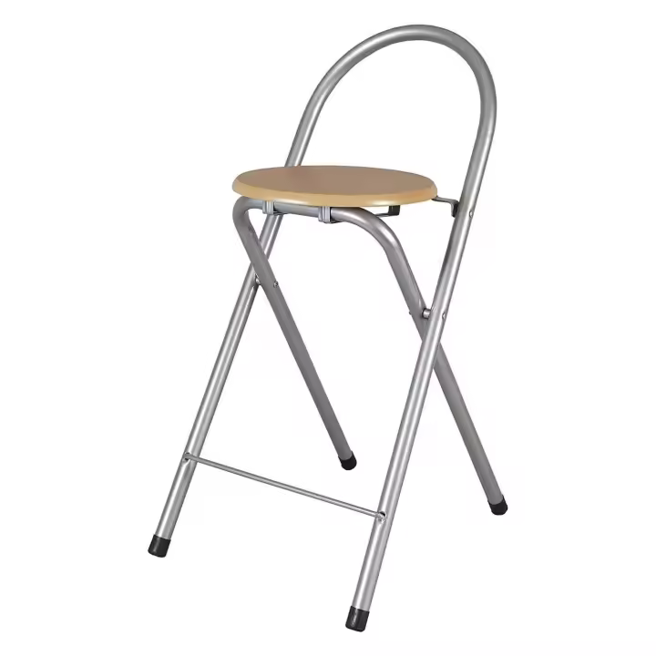 JARDIN202 - Taburete Plegable de cocina con Reposapiés | Silla plegable de plata y madera | 40x45x80 cm - 1