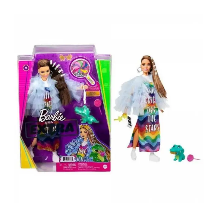 Mattel Barbie Extra con Vestido Arcoiris - Juego de Moda y Estilo con Articulaciones Flexibles - 1