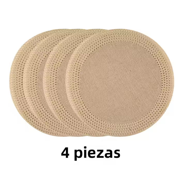 1/4pcs Nuevos Diseño Jute Natural Color Redondo Tapetes De Jute Con Borde Hueco Aislante De Calor Para La Mesa - 1