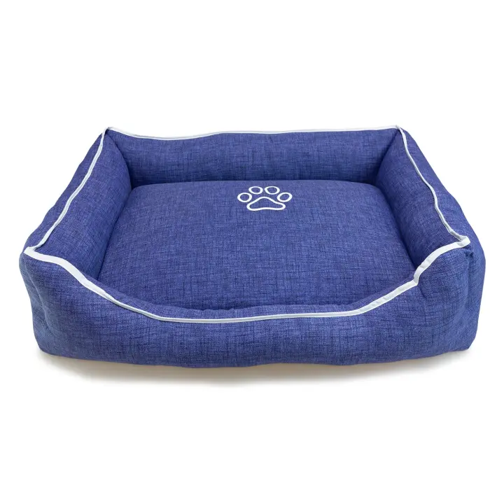 Cama Cama cuadrada Azul con Huella y Ribete 55x46x17cm - 1