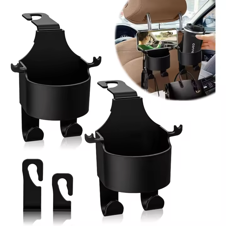 2 portavasos multifuncionales para automóvil con gancho para bolso, ajuste universal, organizador de automóvil que ahorra espacio para bebidas, bolsas y artículos esenciales, fácil instalación, diseño - 1