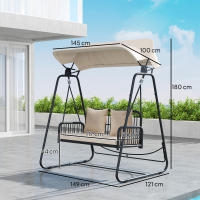 Outsunny Columpio de Jardín de 2 Plazas Balancín de Jardín Exterior con Toldo Retráctil Cojines y Estructura de Acero con Ratán PE Anti-UV para Balcón Terraza Patio Carga 240 kg 149x121x180 cm Caqui - details 2