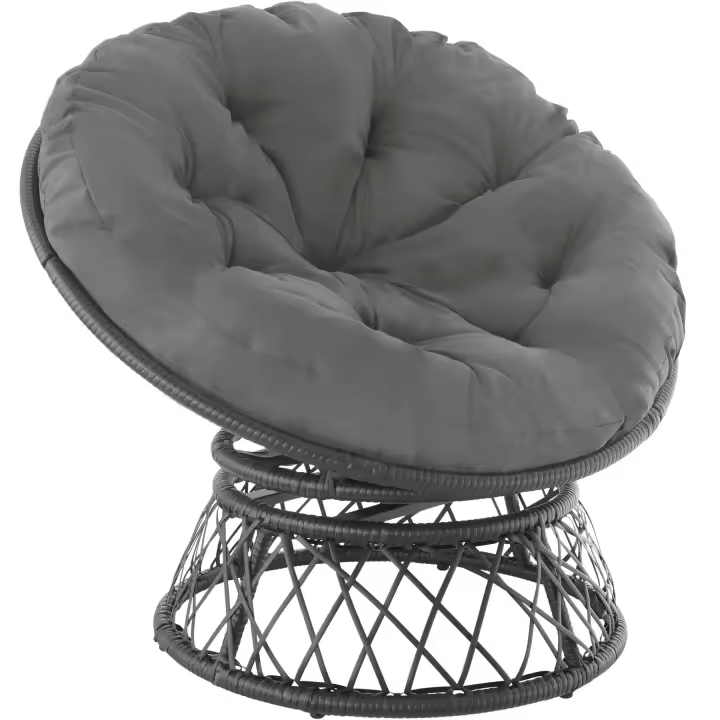 Tectake - Asiento giratorio de ratán Gargano  Asiento de ratán moderno en forma de cuenco  Completamente giratorio alrededor de su propio eje  Cojín redondo muy grande y mullido, tipo futón - 1