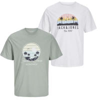 Jack & Jones SS25 Hombre Pack 2 Camisetas de Algodón Mod JJPALM TEE CREW logo estampado Moda Casual Informal REF 269418 - details 2