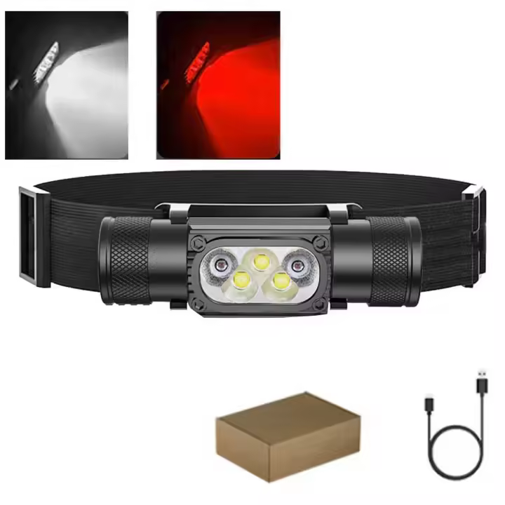 Linterna Frontal LED Mini Con Control De Brillo Potencia Alta Para Caza Y Camping Lámpara De Mano Recargable USB Tipo C Roja Y Blanca - 1