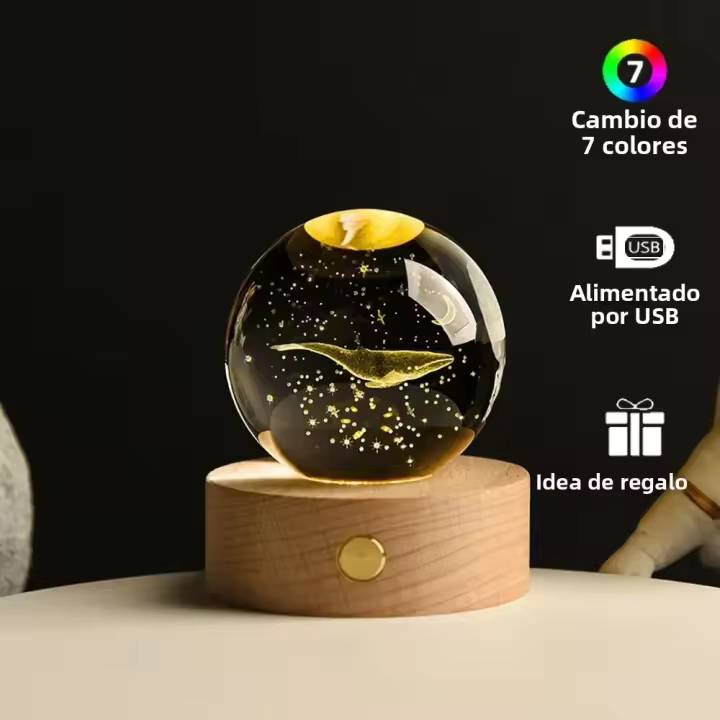 Luz Nocturna De Navidad 3D Cristal Con Base De Madera Siete Colores LED Regalo Para Niños Y Niñas 6cm Iluminación De Decoración - 1