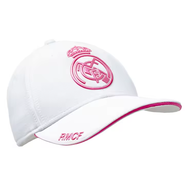 Real Madrid Gorra Escudo Rosa fosforito  Gorra Blanca Adulto - Producto Oficial - 1