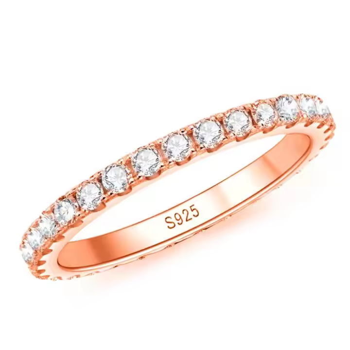 Anillo De Eternidad TY 2mm D Color Moissanite En Plata De Ley 925 Y Oro Blanco Sólido Anillo De Boda Y Compromiso Para Mujer - 1