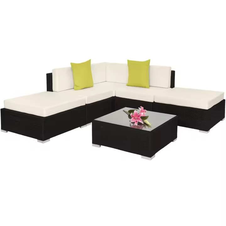 Tectake - Conjunto de ratán Paris | Conjunto modular de asientos y mesa de poliratán de calidad superior de diseño moderno | Para el jardín, el patio o el salón | Mesa con tablero de cristal | Estructura de aluminio con tornillos de acero inoxidable - 1