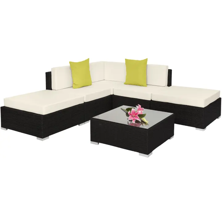 Tectake - Conjunto de ratán Paris | Conjunto modular de asientos y mesa de poliratán de calidad superior de diseño moderno | Para el jardín, el patio o el salón | Mesa con tablero de cristal | Estructura de aluminio con tornillos de acero inoxidable - 1