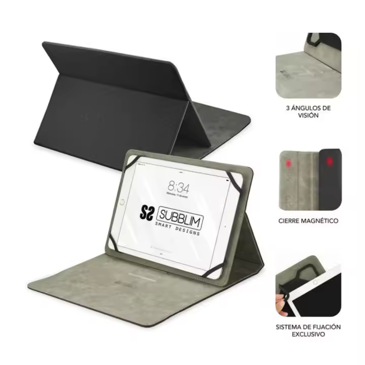 Funda Subblim Clever Stand para Tablets de 9"-10.1"/ Negra, Ligera con acabado en tacto Cloth - 1
