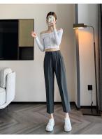 Pantalones De Trabajo Mujer Estilo Casual Cintura Alta Botones Talla Grande Color Caqui Largo Hasta El Tobillo Trasero Ancho - details 22