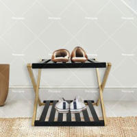 Soporte de flores de sala de estar moderno y simple de dos pisos, estante de madera de piso a techo de varias capas, estante de celosía de madera maciza, amplia gama de aplicaciones - details 5