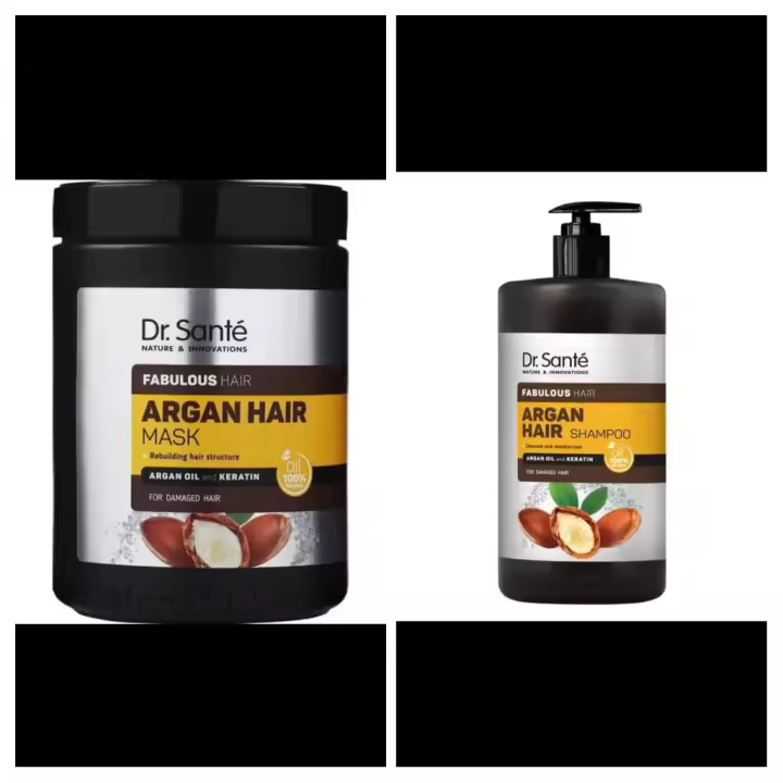Dr. Sante Argan Hair – Champú Reparador con Aceite de Argán – 1000 ml &  Mascarilla Capilar Reparadora con Aceite de Argán – 1000 ml - 1
