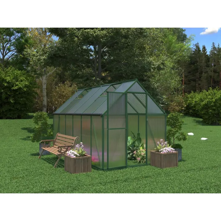 Vente-unique - Invernadero de jardín de policarbonato y aluminio - 6 m² - Verde - ASTELIA - 1