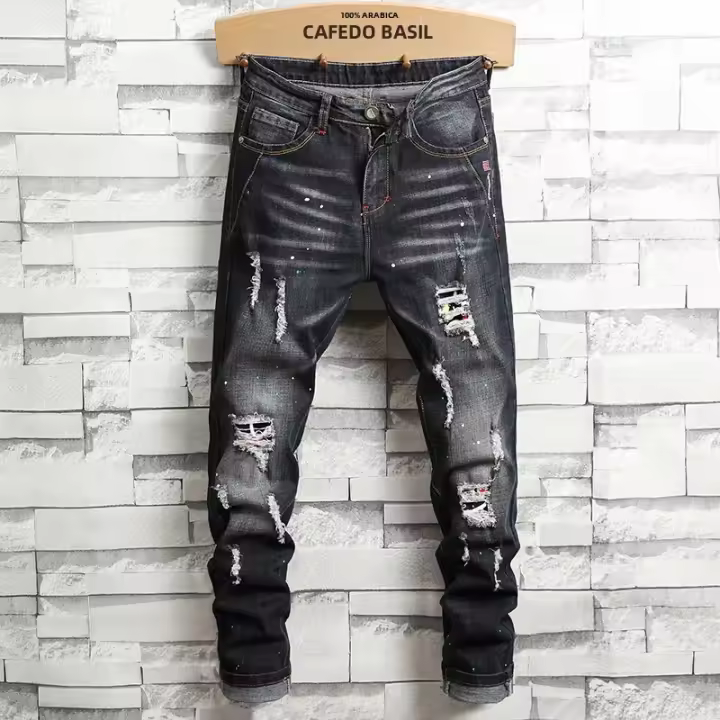 Jeans De Denim Para Hombre Estilo Hip Hop High Street Marca Conocida Calidad Alta Tallas Grandes Con Agujeros Pantalones Casuales De Cierre Botón Fly - 1