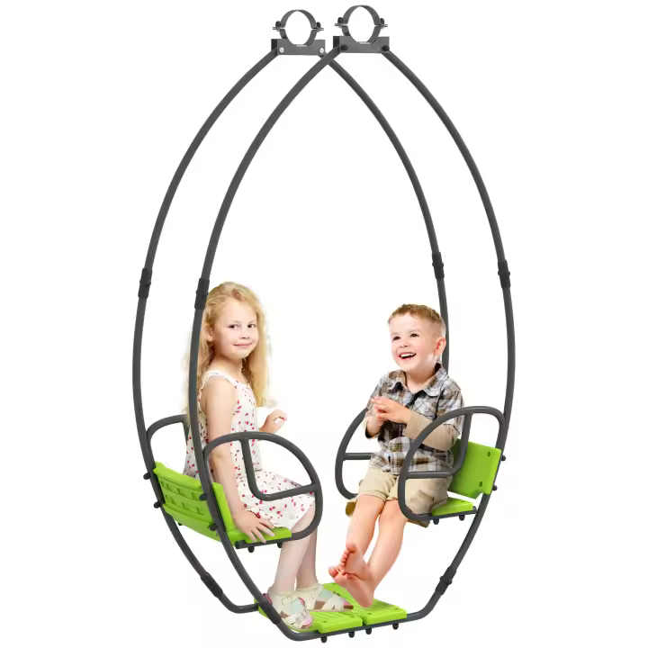 Outsunny Columpio infantil para jardín con estructura de metal y asa para 2 niños de 3 a 6 años 110,5 x 40,5 x 180 cm verde - 1