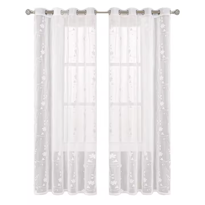 Cortinas Blancas De Encaje Con Bordado Floral Para Sala De Estar Y Dormitorio Ventanas Translúcidas Decoración Hogar Cortina De Voile Moderna Sin Aislamiento Solar - 1
