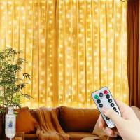 Luces De Cadena LED Para Cortina Decoración De Festival Y Navidad Con Control Remoto USB 8 Modos Iluminación Para Dormitorio Hogar Exterior - details 1