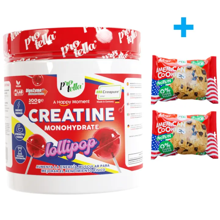 CREATINA CREAPURE (300G) LOLLIPOP - Protella + pack 2x3 american cookie  100% creapure  Sin azúcares  Alta calidad - 1