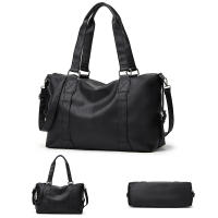 Bolso De Hombro Grande Para Mujer En Cuero Suave De Color Sólido Negro Bolso De Compras Grande Bolso De Viaje Cruzado Tote Para Dama - details 2
