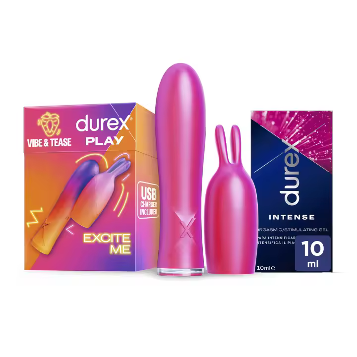 Durex Conejito Vibrador 2 en 1 VIBE & TEASE + Lubricante Intense Orgasmic Gel 10 ml - 1