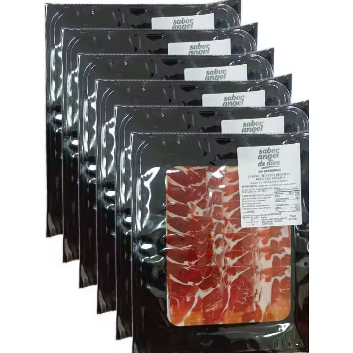 Jamon de Cebo Iberico 50% Raza Iberica 100gr Aprox. - SABOR ANGEL DE DIOS - 6 sobres, TOTAL 600gr. - 1