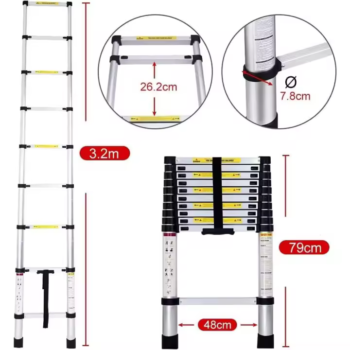 Escalera Plegable Aluminio Material de Alta Calidad y Duradero -Desde 2.0 metros Hasta 4,4 metros - Distintas Alturas Disponibles ,Escalera Telescópica de Aluminio Multiusos EN131 (ES002 3699 4699 6599 7999 8999 D1) - 1