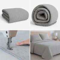 Colcha bouti gris claro 270×270 cm para cama de 180 cm – con volante decorativo y fundas de cojín de regalo, diseño elegante y ligero, tacto algodón prelavado, ideal para verano, entretiempo y camas largas de hasta 200 cm - details 0