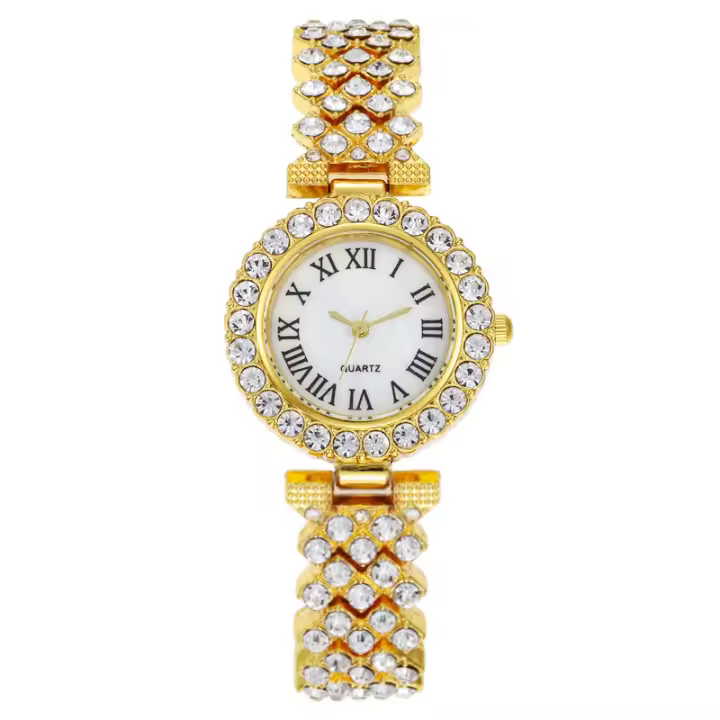 Reloj para mujer con letras romanas y piedras brillantes, movimiento de cuarzo, correa de brazalete, un reloj de lujo para la mujer - 1