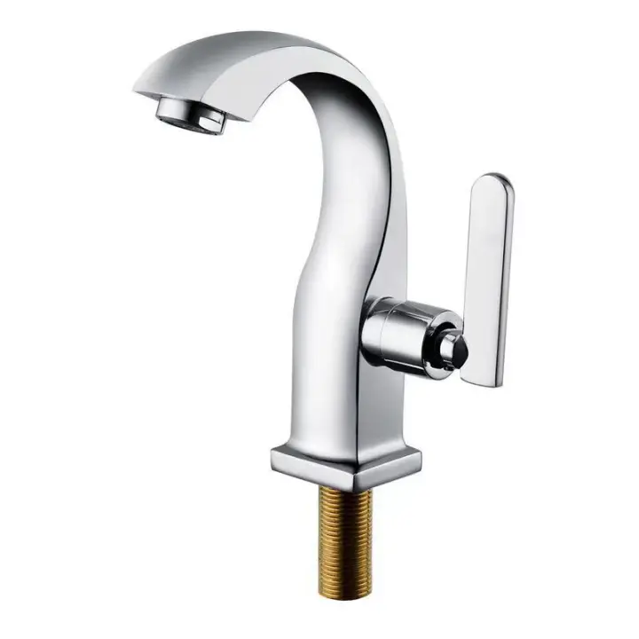 Grifo de Agua Fría para Baño de Cromo de una Sola Palanca de Cobre con Caño Alto - Accesorios para el Hogar y Jardín - 1