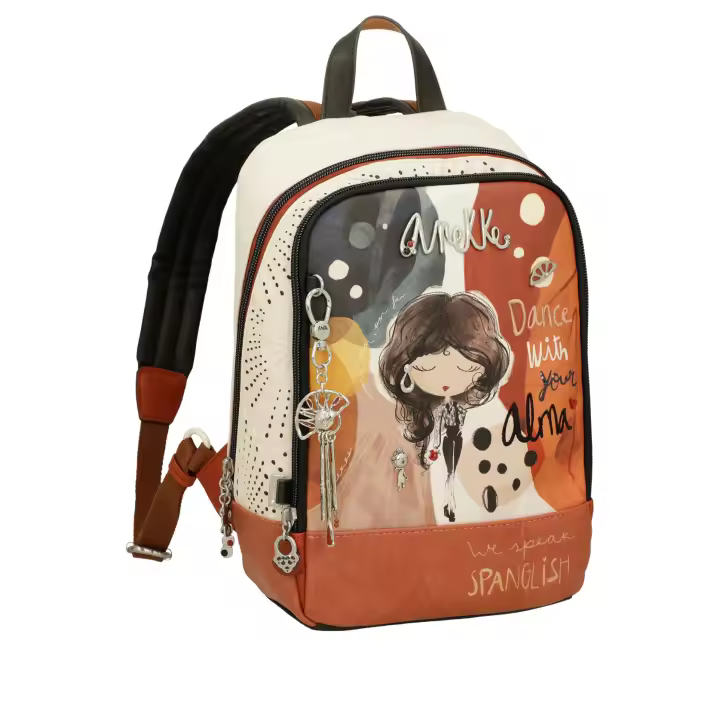 Mochila de mujer Anekke Alma - Tamaño mediano - Compartimento principal con cierre de cremallera - Bolsillo frontal y trasero con cremallera - Asas anchas regulables - Ref. 40705-271 - Mide 20 x 31 x 11 cm - 1