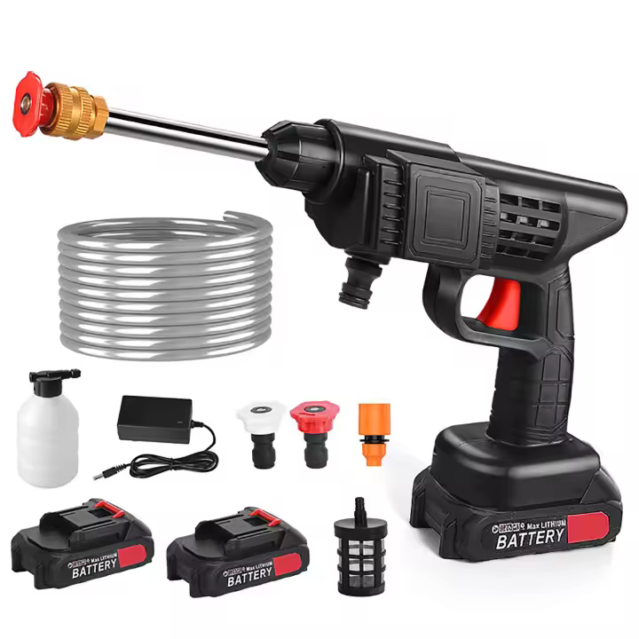 Limpieza Profesional Hidrolavadora Electrica Inalambrica 24V Bateria 6000mAh Potencia 200W Presion 35 Bar Caudal 240Lh Alcance 10M Manguera 5m ABS Metal Kit Completo con Varilla Cobre Filtro Espumador Adaptadores Para Coche Moto Bici Terrazas - 1