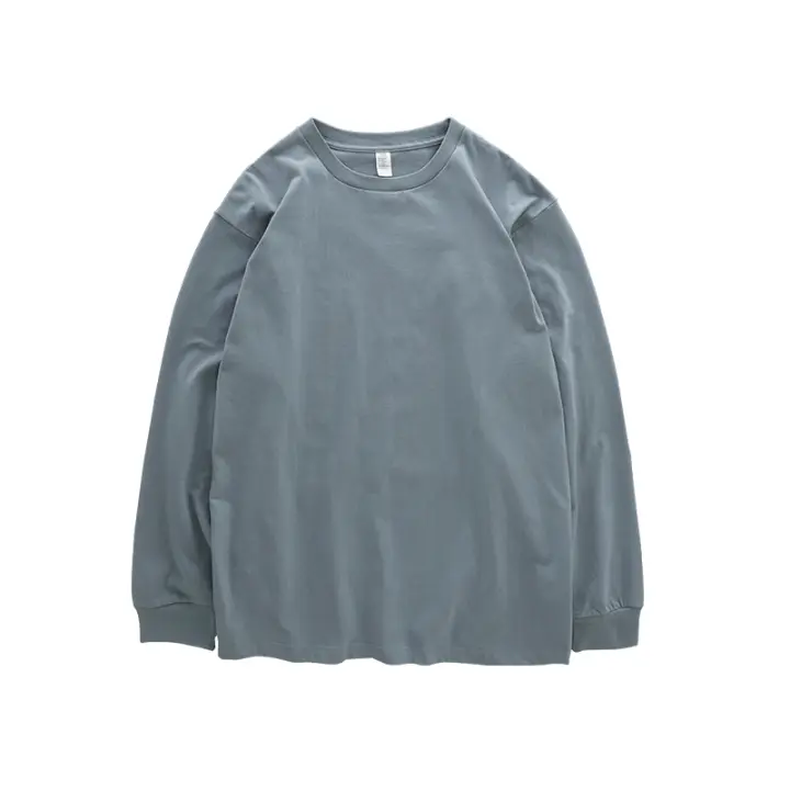 Camiseta De Manga Larga Pesada 280g Para Hombres 100% Algodón Tallas Grandes Colores Sólidos Camisetas Basicas De Moda Casual - 1