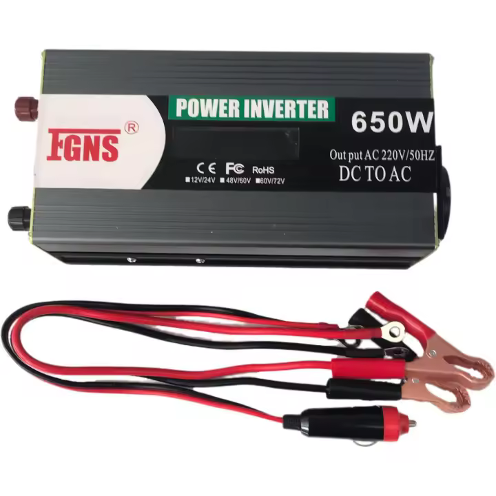 FGNS.Inversor Corriente DC/AC 650W Convertidor Onda Pura con Pantalla LCD con 2 Puerto USB 5V/2.1A & 12V/24V DC a 210V/220V/230V AC Tomas para Sistemas solares, caravanas, Coches, Camping. - 1