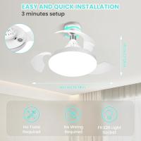 Ventilador de techo inteligente Invisible Con Luz y control remoto, 3000K-6500K, 3 Colores, regulable, base E27, Aspas retráctiles, lámpara colgante para dormitorio, estudio, iluminación de Sala - details 2
