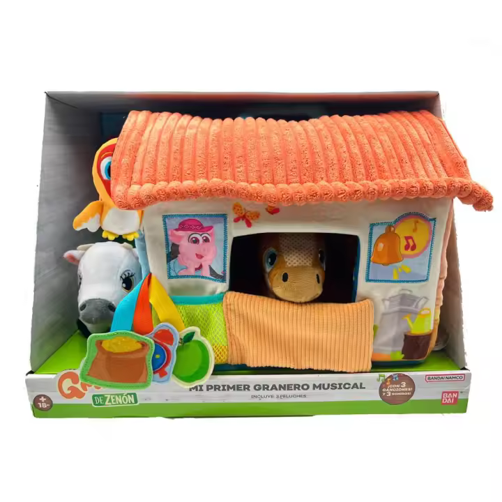Mi primera Granja De Zenón Musical. Maletin de peluche con diferentes texturas. 22,5x25x21 cm (Bandai AR85000) - 1