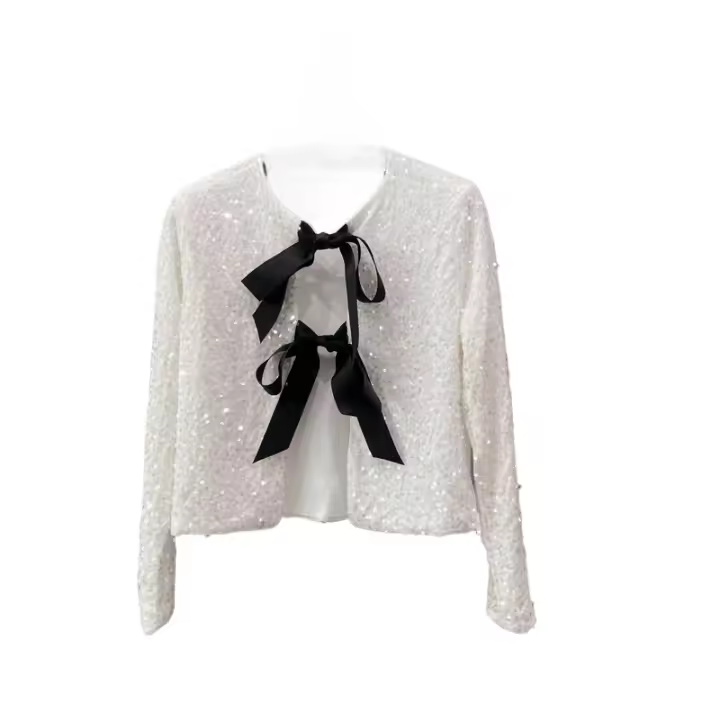 Blusa Larga De Manga Con Lentejuelas Para Mujer Estilo Europeo Y Americano Para Fiestas Y Banquetes Primavera/Otoño - 1