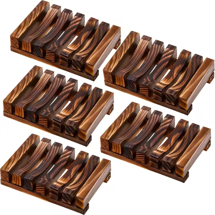 Estante para jabón de baño, estante para cubiertos de madera natural para manualidades caseras, 5 piezas (rbon) - 1