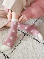 5 Pares De Calcetines De Terry Gruesa Para Mujer Color Rosa Calor Invierno Primavera Otoño Medio Algodón Con Spandex - details 1