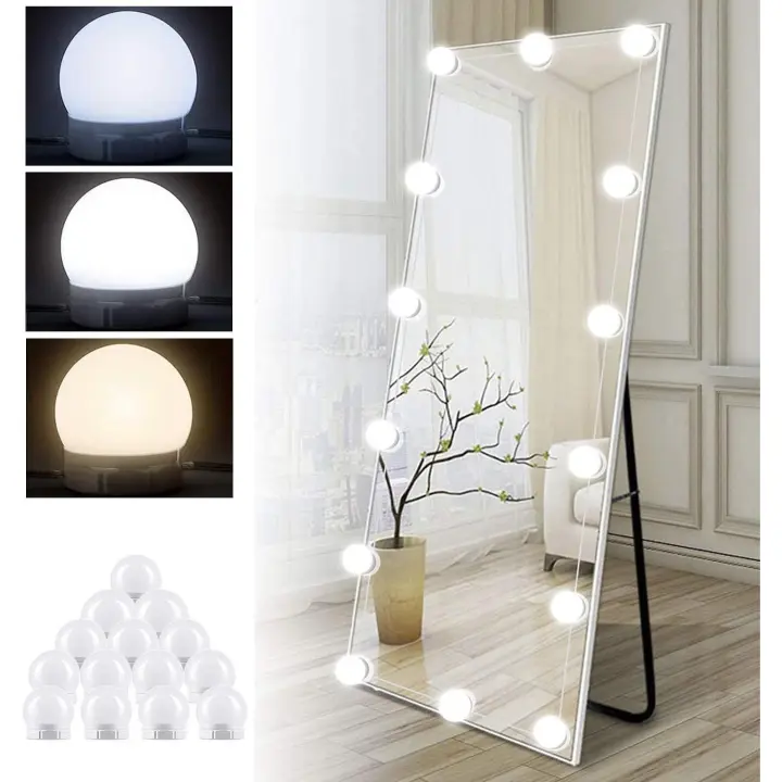 Kit de luz para espejo de 14 bombillas para tocador de maquillaje, espejo LED Hollywood regulable, lámpara de tocador USB con interruptor y cable, 3 colores y 10 niveles de brillo, adhesivo para iluminación de maquillaje [Clase energética A+] - 1