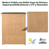 Outsunny Cobertizo de Madera Caseta Exterior Armario Herramientas de Jardinería Doble Puertas Techo Impermeable Compartimientos de Diferentes Tamaños 127.5x50x164cm Madera Maciza - details 3