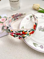 Diadema Bohemia Vintage De Punto Rosa Con Estampado Floral Ancha Para Mujeres Y Niñas Accesorio De Cabello Étnico Estilo Casual - details 27