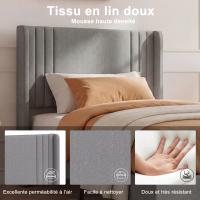 Cama individual gris 90x200 cm con cabecero acolchado, estructura silenciosa y espacio bajo la cama - details 1