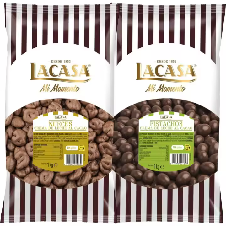Lacasa Mi momento Pack 2 kg: deliciosas bolas de  Nuez con chocolate con Leche  y Pistachos con chocolate Leche - 1