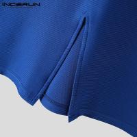 Camiseta De Hombre INCERUN 2024 Con Diseño De Rayas En La Parte Inferior Estilo Casual Manga Corta Cierre Pull on Tallas S-2XL - details 12